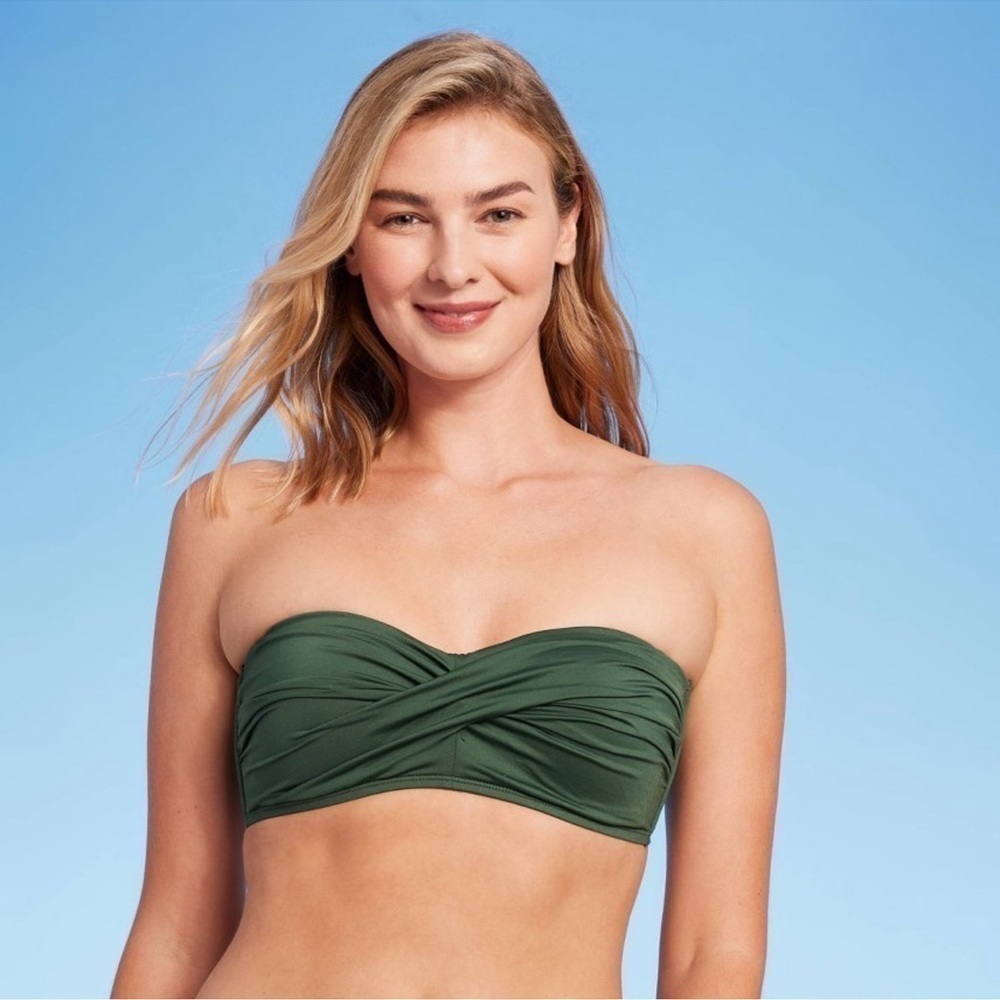 Women’s Molded Bandeau Bikini Top Bra Dark Sage Olive Green Kona Sol